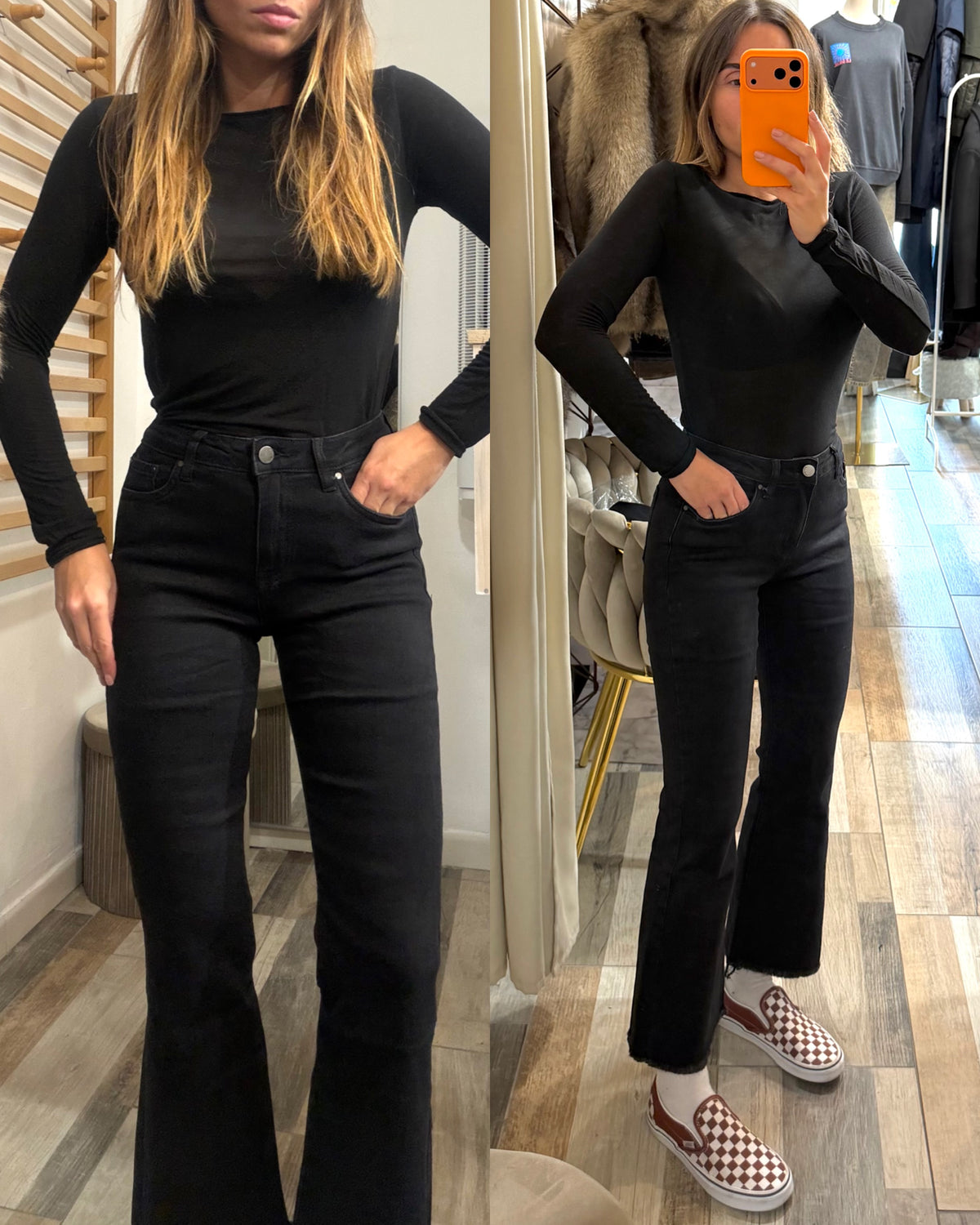 Denim zampetta ultra stretch 7/8 con frangette sul fondo nero
