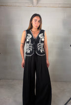 Gilet etnico con lacci nero Aida