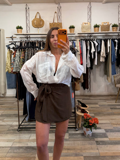 Gonna pantaloncino effetto pareo marrone