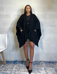 Poncho/cardigan simil lana 53% viscosa nero