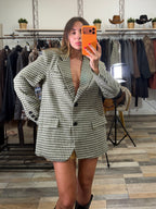 Blazer over foderato 25% lana pied de poule verde salvia