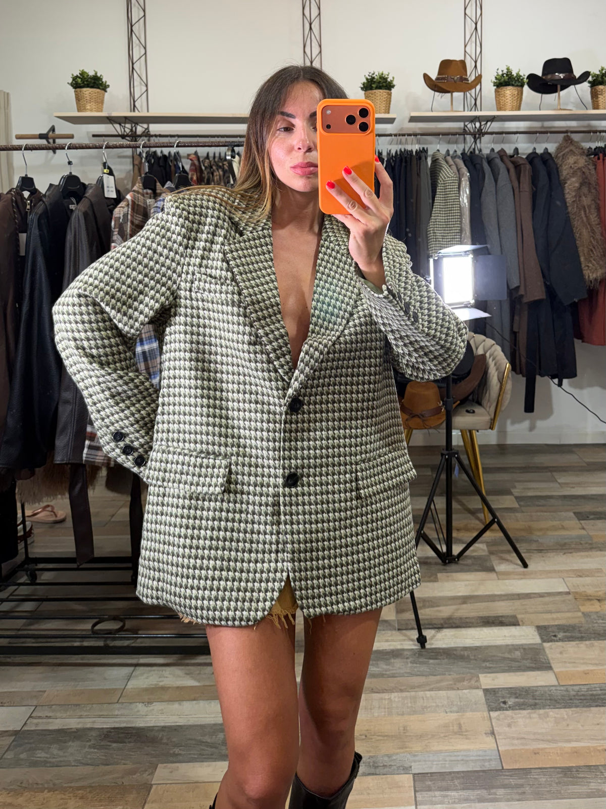 Blazer over foderato 25% lana pied de poule verde salvia