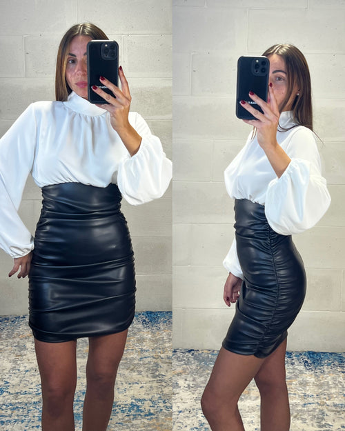 Abitino Megan effetto spezzato bianco/ecopelle