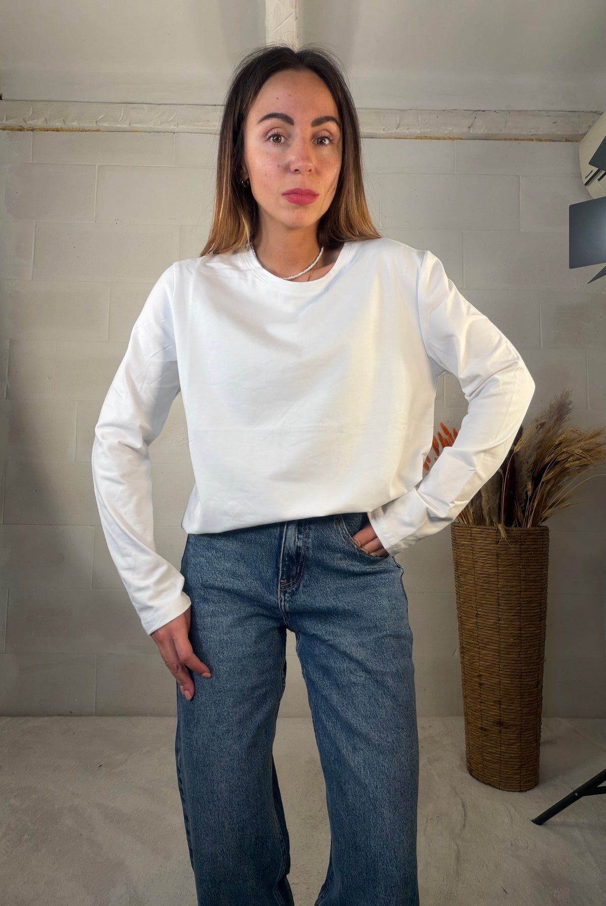 T-shirt oversize leggermente felpata bianca in misto cotone