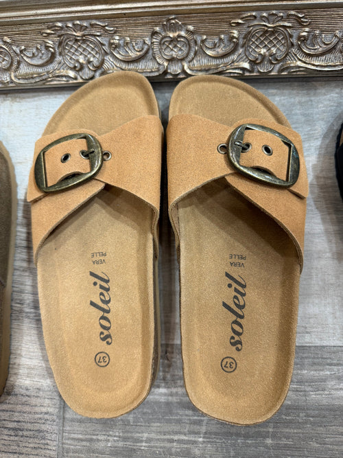 Ciabatta Madrid camel suede suola in vera pelle