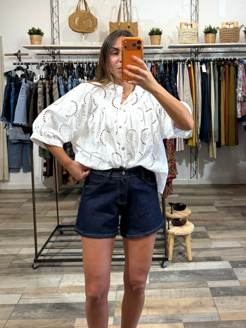 Short in Denim gamba larga lavaggio blu scuro