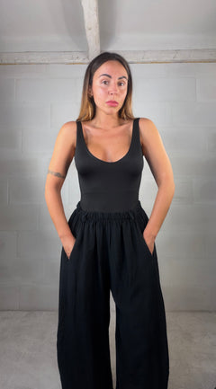 Pantalone Sahara ultra leggero baggy in viscosa 7/8 nero