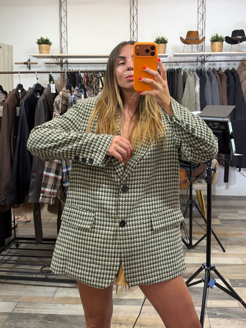 Blazer over foderato 25% lana pied de poule verde salvia