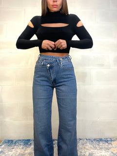 Denim portafoglio elasticizzato lavaggio medio/chiaro