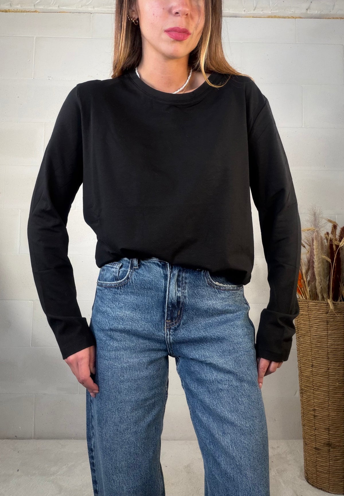 T-shirt oversize leggermente felpata nera in misto cotone