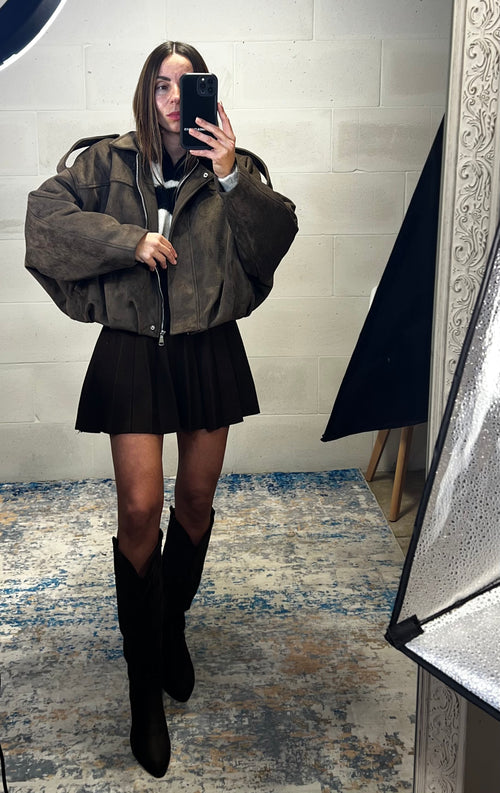 Bomber in ecocamoscio interno imbottito in ecopelliccia