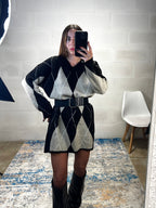 Dress Rombi modello ampio simil lana nero