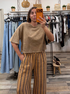 T-shirt crop 100% cotone effetto consumato beige