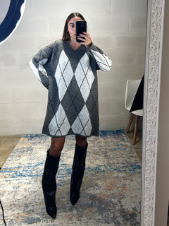 Dress Rombi modello ampio simil lana grigio