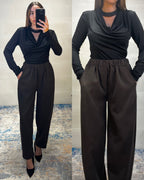 Pantalone baggy in velluto marrone
