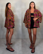 Kimono Indonesia marrone viscosa misto cotone