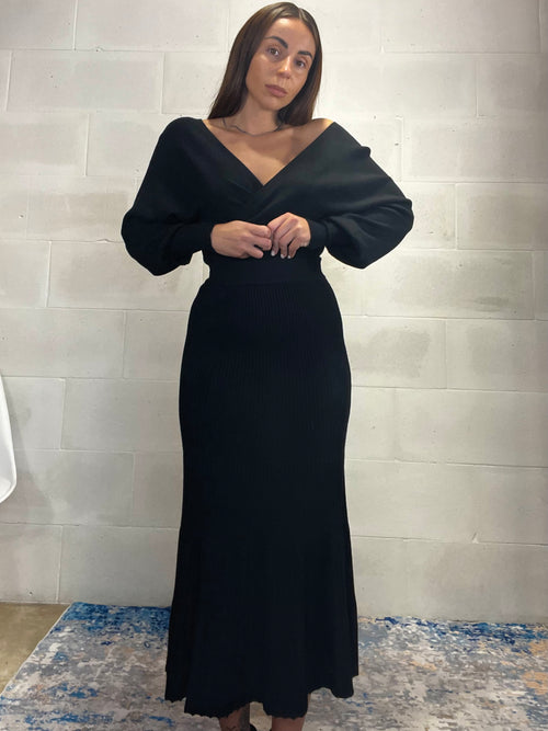 Gonna longuette in simil lana elasticizzata