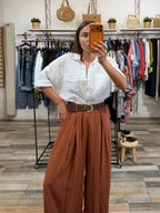 Camicetta in 100% lino bianca con manica a 3/4