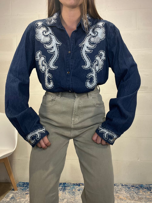 Camicia in denim ricamata Wide