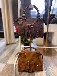 Bale mini bag con tracolla scamosciata marrone (23x14,5 cm)