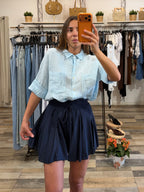Camicetta in 100% lino azzurra con manica a 3/4