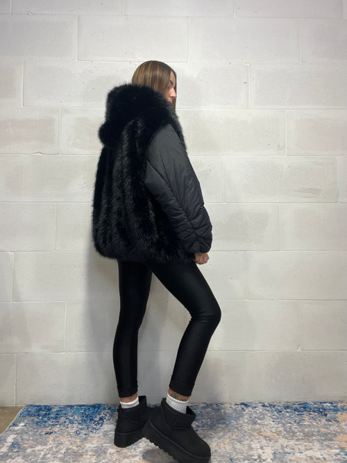 Giaccone Eskimo nero inserti ecopelliccia