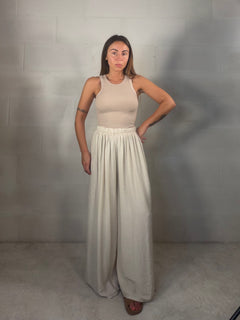 Pantalone in viscosa increspato beige chiaro