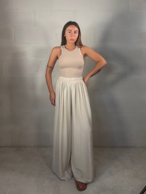 Pantalone in viscosa increspato beige chiaro