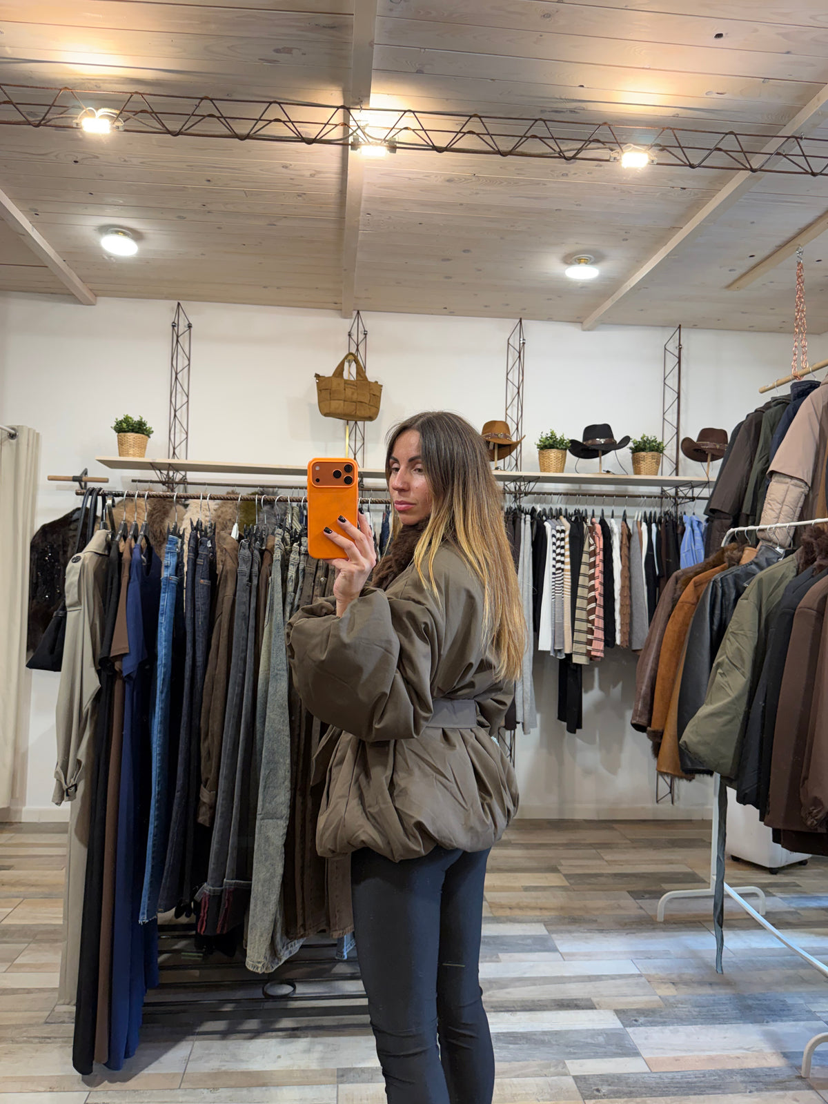 Bomber kimono Cracovia inserti in ecopelliccia con cintura annodabile kaki
