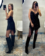 Dress baby-doll paillettes nero