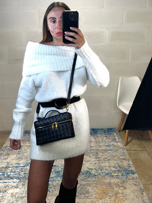 Borsa scrigno intrecciata nera