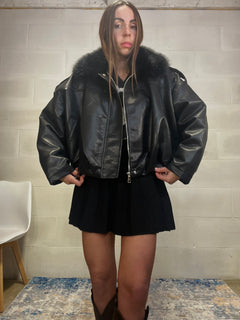 Bomber in ecopelle interno imbottito in ecopelliccia