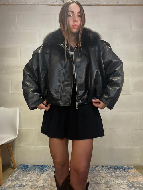 Bomber in ecopelle interno imbottito in ecopelliccia