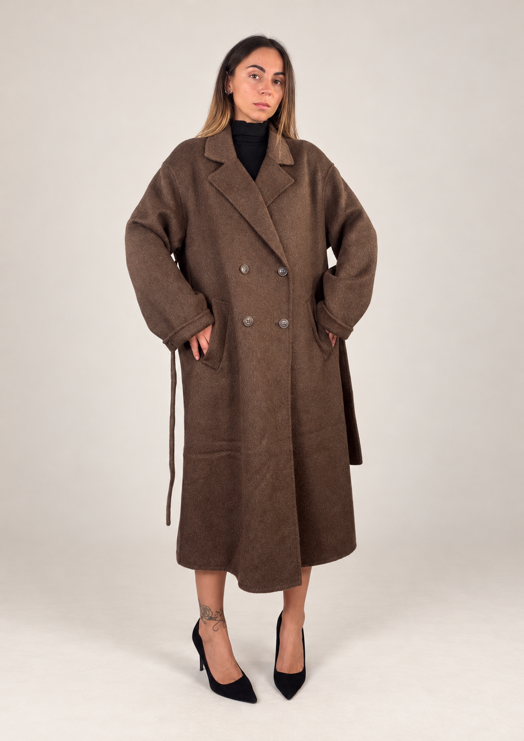 Cappotto oversize in 50% lana marrone