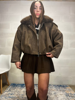 Bomber in ecocamoscio interno imbottito in ecopelliccia