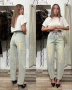 Jeans baggy effetto consumato con strass