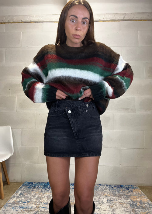 Gonna in denim a portafoglio nera