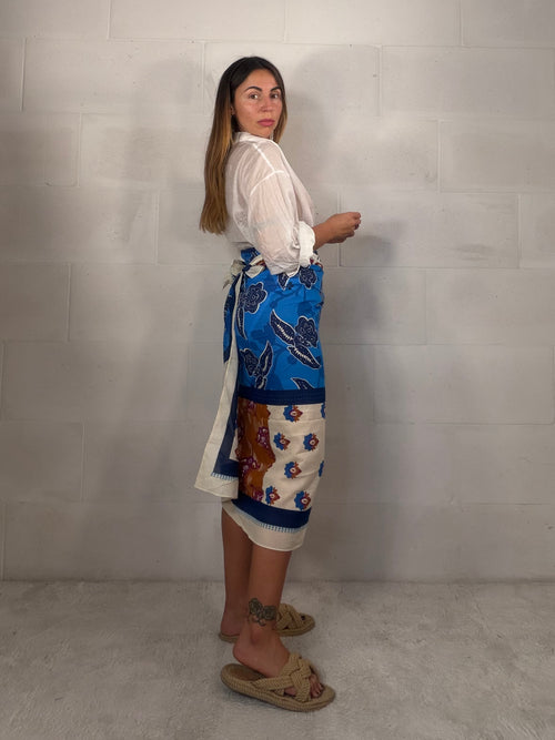 Pareo o maxi foulard in 100% cotone fantasia blu