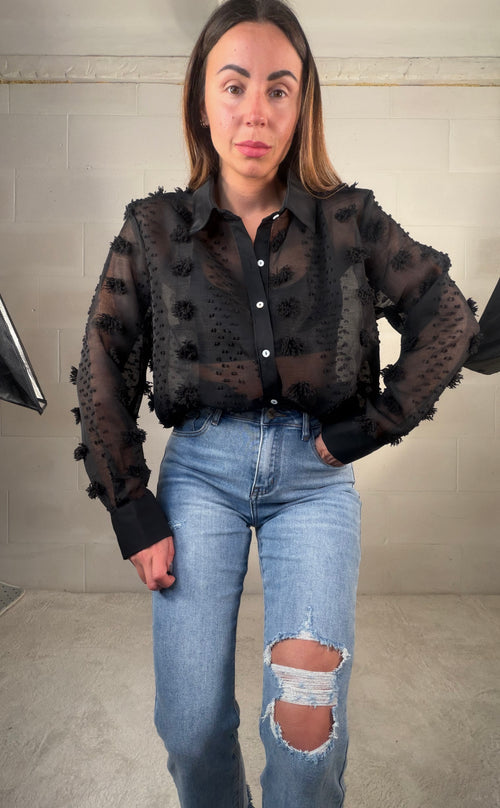 Camicia velata nera con nappe Santorini