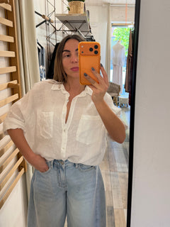 Camicetta in 100% lino bianca con manica a 3/4