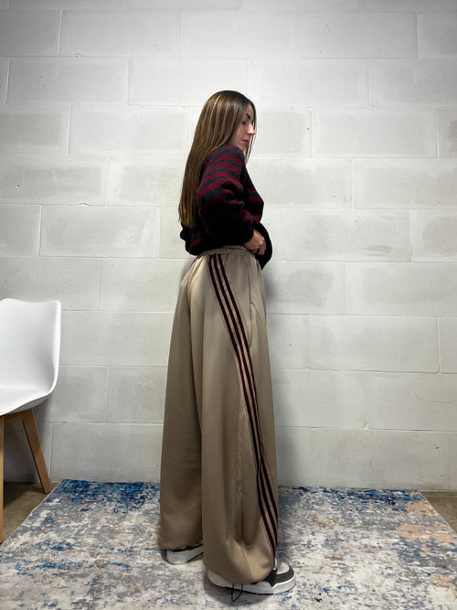 Pantatuta Pharrell in tessuto acetato color tortora riga bordeaux