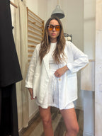 Coordinato blazer+short in 100% lino bianco