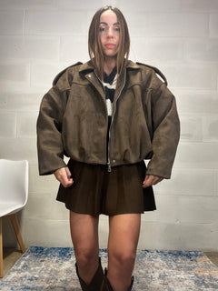 Bomber in ecocamoscio interno imbottito in ecopelliccia