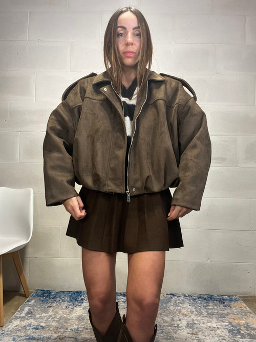 Bomber in ecocamoscio interno imbottito in ecopelliccia