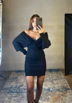 Tubino incrociato simil lana rasata nero