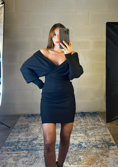 Tubino incrociato simil lana rasata nero