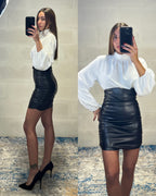 Abitino Megan effetto spezzato bianco/ecopelle