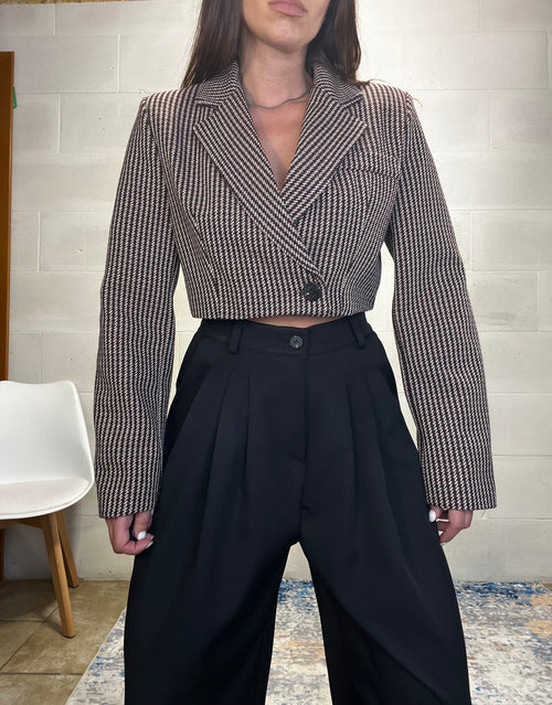 Blazer crop misto lana pied de poule