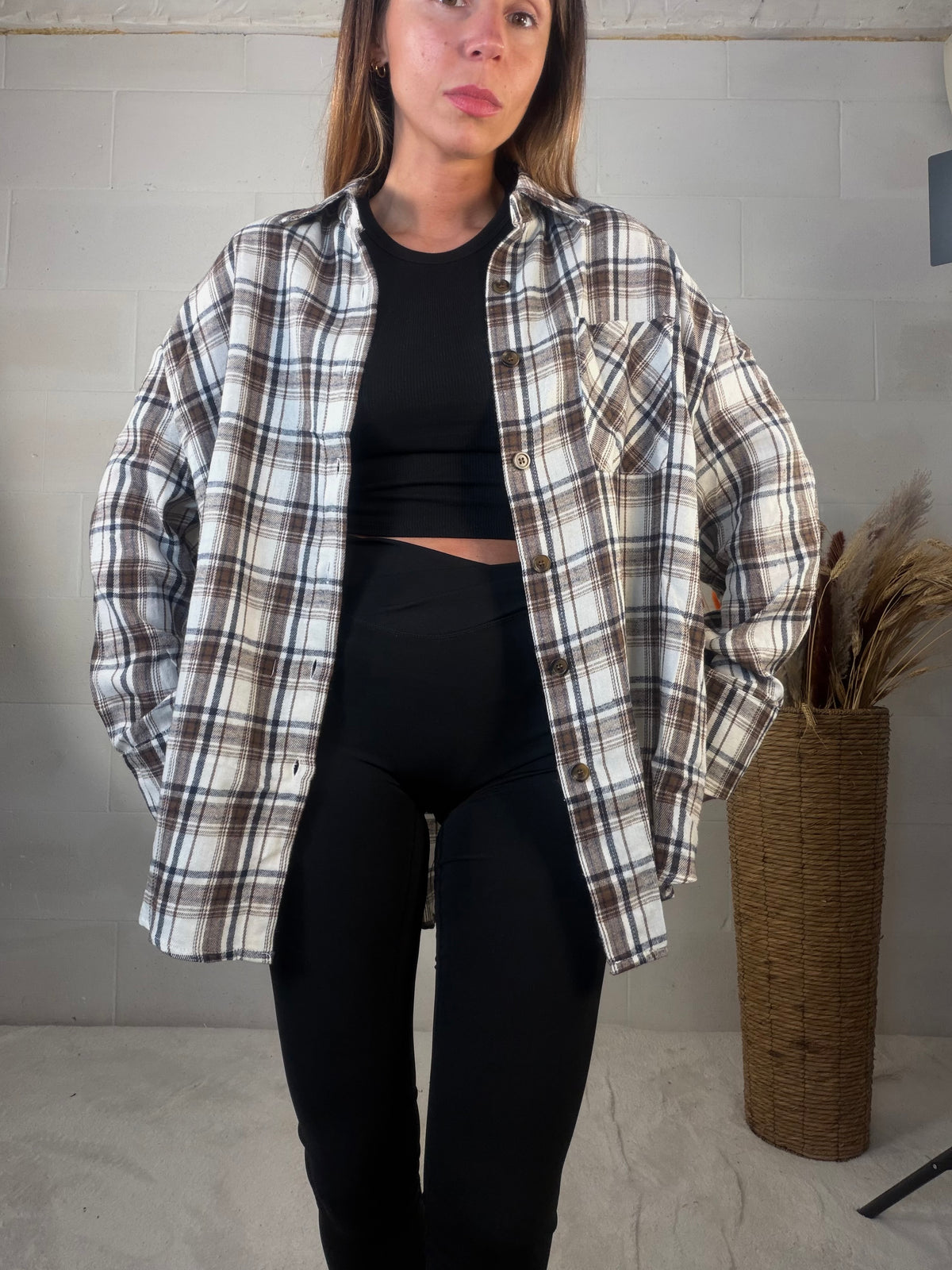 Camicia over in flanella tartan a base bianca