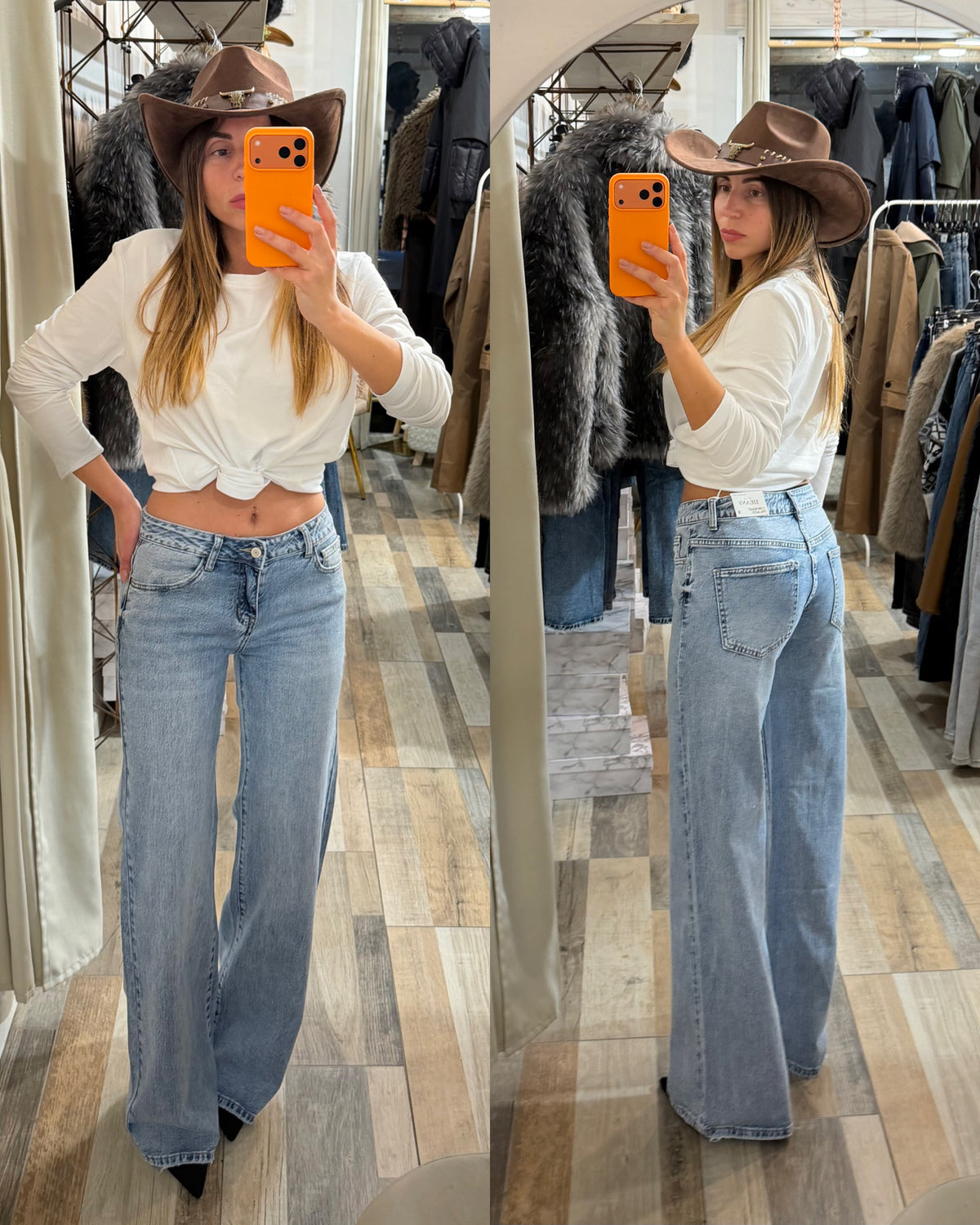 Denim vita bassa lavaggio chiaro a palazzo